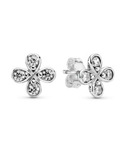 Flower silver stud earrings with clear cubic zirconia