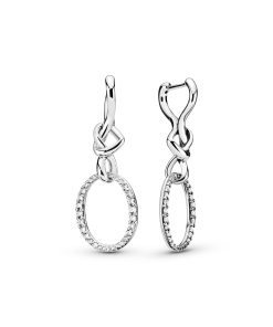 Knotted hearts silver earrings with clear cubic zirconia