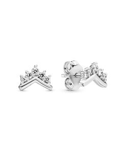 Tiara wishbone sterling silver stud earrings with clear cubic zirconia