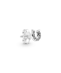 Horseshoe sterling silver stud earring with clear cubic zirconia