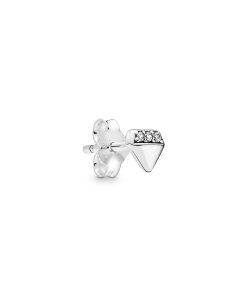 Diamond-shaped sterling silver stud earring with clear cubic zirconia