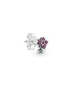 Flower sterling silver stud earring with cerise crystal and aqua green crystal