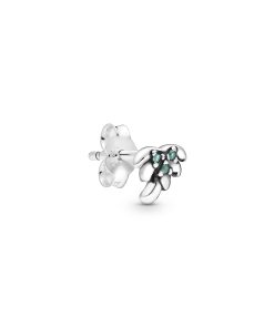 Palm tree sterling silver stud earring with aqua green crystal