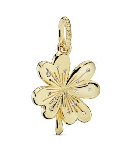 Clover 14k Gold Plated  pendant with clear cubic zirconia