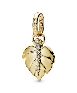 Leaf 14k Gold Plated  pendant with clear cubic zirconia