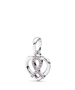 BCA ribbon and heart silver pendant with pink cubic zirconia
