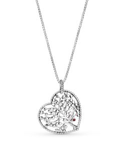 Tree of love silver pendant with red and pink enamel and necklace