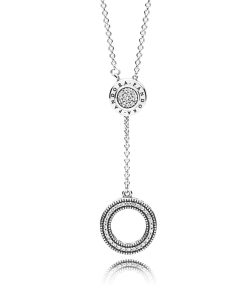 PANDORA logo silver Y-necklace with clear cubic zirconia