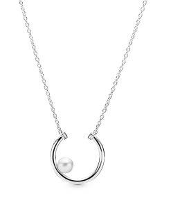 Silver collier with white freshwater cultured pearl