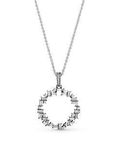 Ice cube silver pendant with clear cubic zirconia and necklace
