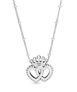 Interlocked crowned hearts silver pendant and necklace