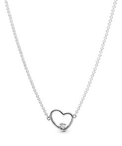 Asymmetrical heart silver collier with clear cubic zirconia