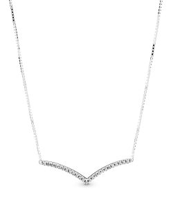 Wishbone silver collier with clear cubic zirconia