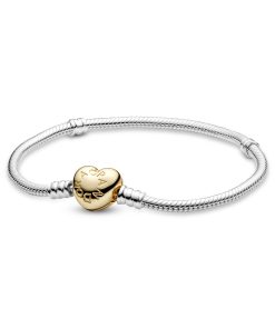 Silver bracelet with heart-shaped 14k Gold Plated  clasp