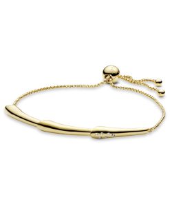 Flower stem 14k Gold Plated bracelet with clear cubic zirconia and sliding clasp