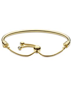 14k Gold Plated bangle with clear cubic zirconia and sliding clasp