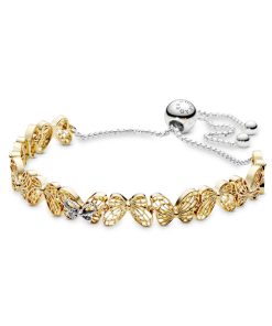 Openwork butterfly 14k Gold Plated and silver bracelet with sliding clasp