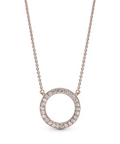 PANDORA logo reversible collier in 14k Rose Gold-plated with clear cubic zirconia