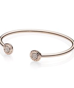 PANDORA Rose logo open bangle with clear cubic zirconia