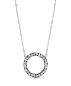 PANDORA logo reversible silver collier with clear cubic zirconia