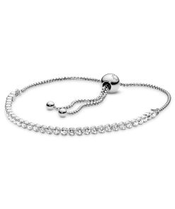Rhodium plated silver bracelet with clear cubic zirconia