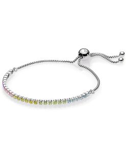 Rhodium plated silver bracelet with mixed colours of cubic zirconia