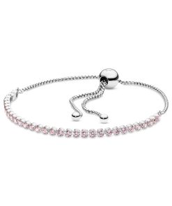 Rhodium plated silver bracelet with pink cubic zirconia