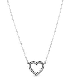 Heart silver necklace with clear cubic zirconia