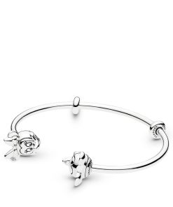 Disney open silver bangle with silicone stoppers and Mickey & Minnie interchangeable end caps
