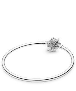 Silver bangle with firework clasp with clear cubic zirconia