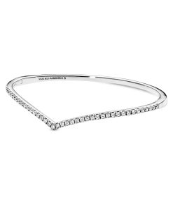 Wishbone silver bangle with clear cubic zirconia