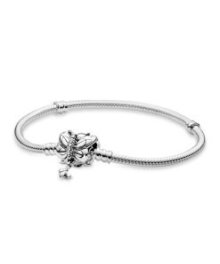 Snake chain silver bracelet and butterfly clasp with clear cubic zirconia