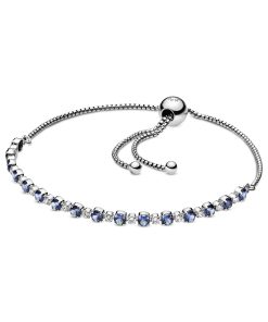 Rhodium plated sterling silver bracelet with moonlight blue crystal and clear cubic zirconia