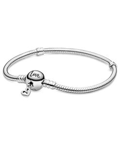 Snake chain sterling silver bracelet with round clasp