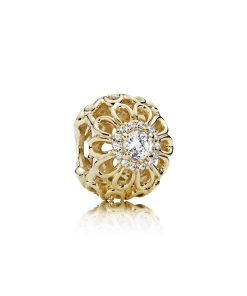 Openwork floral charm in 14k with clear cubic zirconia