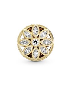 Flower gold clip with clear cubic zirconia