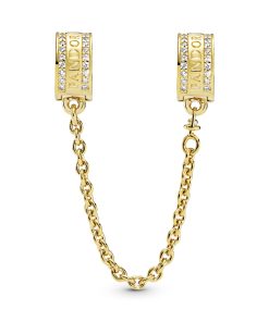 14k Gold Plated  logo safety chain with clear cubic zirconia and silicone grip