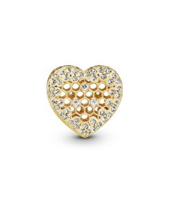 Heart 14k Gold Plated  charm with clear cubic zirconia