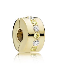 14k Gold Plated  clip with sunshine yellow and clear cubic zirconia