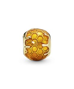 Honeycomb 14k Gold Plated charm with transparent yellow enamel