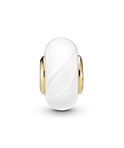 14k Gold Plated charm with white and transparent Murano glass