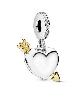 Heart and arrow 14k Gold Plated and silver openable dangle with clear cubic zirconia