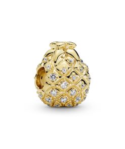 Pineapple 14k Gold Plated  charm with golden coloured cubic zirconia