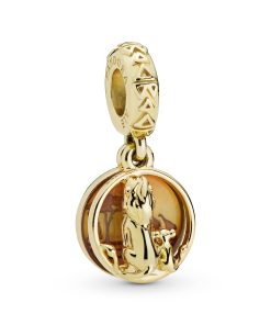 Disney Simba and Mufasa 14k Gold Plated  dangle with transparent orange. yellow and red enamel