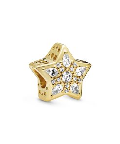 Star 14k Gold Plated charm with clear cubic zirconia