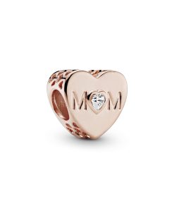 Mum heart 14k Rose Gold-plated charm with clear cubic zirconia