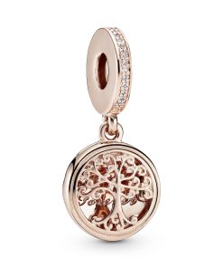 Family tree openable 14k Rose Gold-plated dangle with clear cubic zirconia