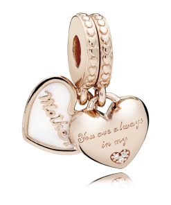 Mother & daughter 14k Rose Gold-plated split dangle with silver enamel and clear cubic zirconia