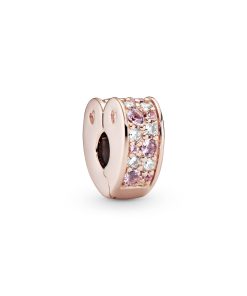 Heart 14k Rose Gold-plated clip with pink mist crystal. clear cubic zirconia. rose pink crystal and silicone grip