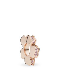 Floral 14k Rose Gold-plated spacer with rose pink crystal